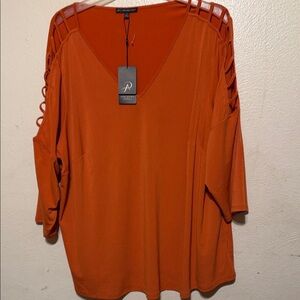 Adriana Papell chili Orange top with Unique Sleeve Design